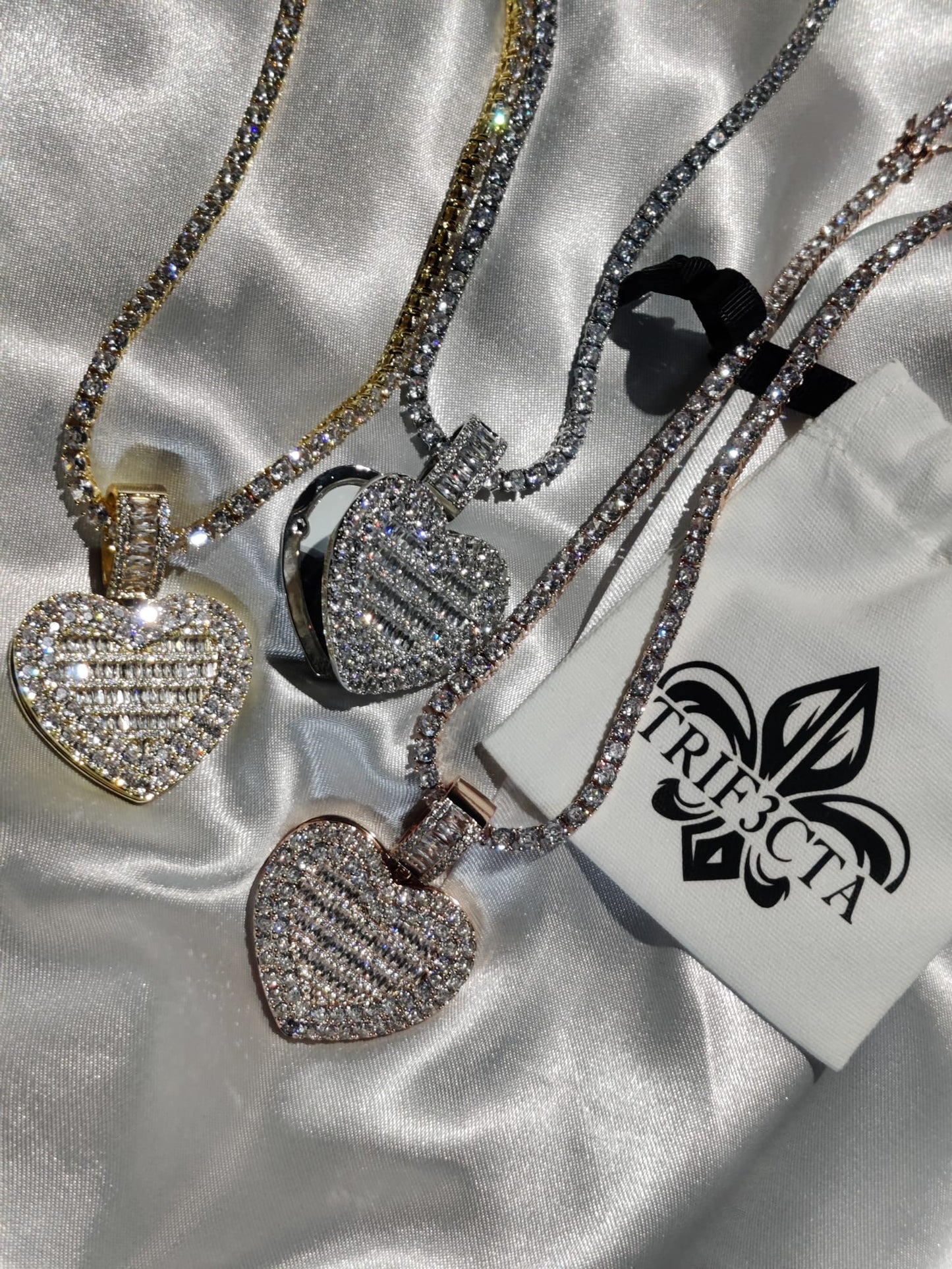 Triplicate Big Icy Heart Pendant